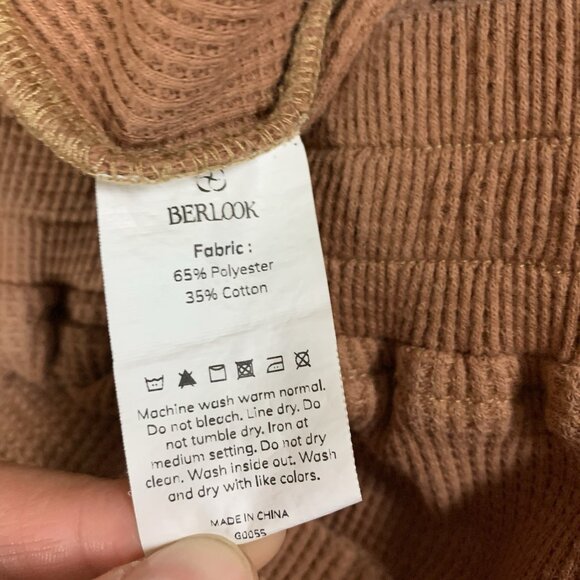 Berlook Brown Waffle Knit Wide Leg Lounge Pants Casual Relaxed Fit Medium - Picture 4 of 4